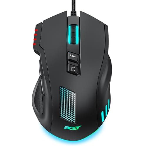 acer Wired Gaming Mouse, 12,800 DPI RGB Ergonomic Computer Mouse with Optical Sensor, 8 Programmable Buttons, 12 Backlit Modes, Software for DIY Keybinds, Rapid Fire, USB Gaming Mice for Laptop, PC