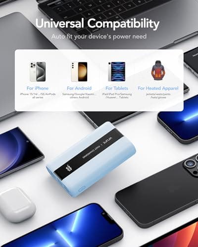 VRURC Power Bank,Small Portable Charger 20000mAh,22.5W Fast Charging, Compact Travel Essential Battery Pack with LED Display, 4 Outputs Compatible with iPhone 16/15/14/13, Samsung, Android,etc-Blue 8