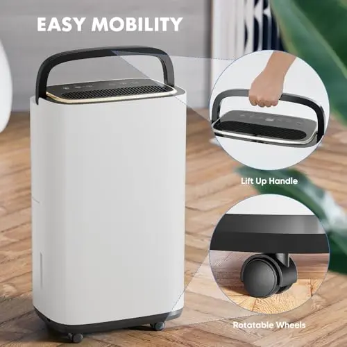 Sweetcrispy 4,500 Sq.Ft Energy Star Dehumidifier for Basement with Drain Hose, 50 Pint Portable Dehumidifiers for Home Bedroom Bathroom Large Room, Powerful Moisture Removal and Humidity Control 7