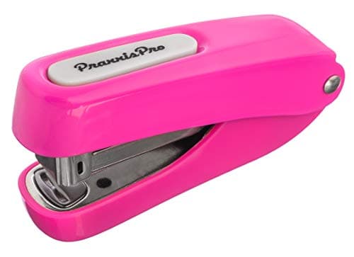 Praxxis Pro Office Supplies - Aria-Plus Half-Strip Mini Stapler - Durable, Compact, and Colorful Stapler for Office and Travel Use, Compatible with Standard 26/6 Staples, Pink