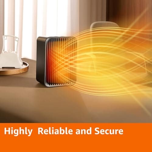 Amazon Basics Portable Ceramic Space Heater, Small Electric Heater for Indoor Use With 3 Heat Settings, Temperature Control, Lightweight (1.7 LBS), 520 w, Black, 5.1"L x 3.5"W x 7"H 7