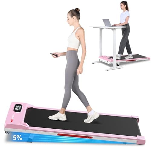 Walking Pad Treadmill with 5% Incline,5 MPH Under Desk Treadmill for Home & Office,300+ lb Capacity,Ultra Quiet < 45dB,Remote Control,Compact&Portable&Small,Pink