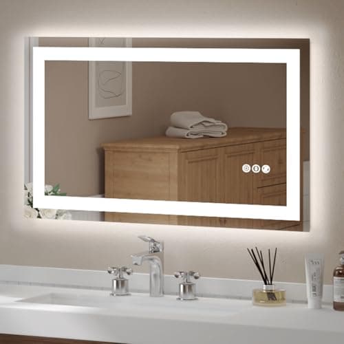 USHOWER LED Bathroom Mirror 40x24 Inch Tempered Glass - Frameless LED Backlit Lighted Mirror for Bathroom Vanity with Anti-Fog, 3 Colors Dimmable, Memory Function, Wall-Mounted