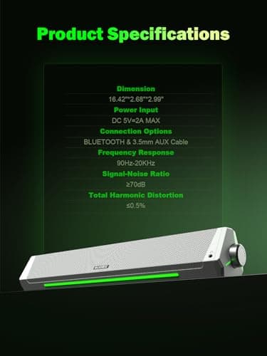 Bluedee Computer Speakers, Bluetooth Computer Soundbar, HiFi Stereo, 3.5mm Aux-in Connection, USB Powered Computer Speakers for Desktop Monitor, PC, Laptop, Tablets 8