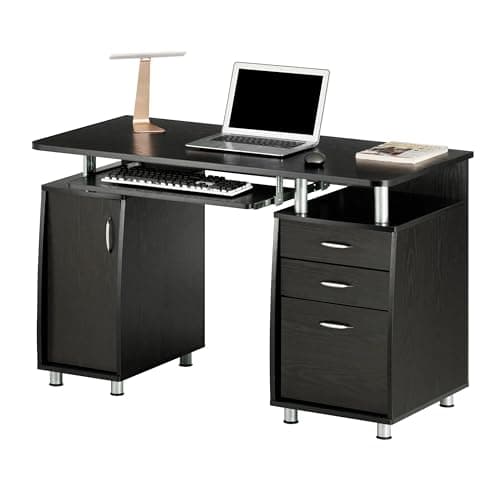 Techni Mobili 47.25" Ergonomic Computer Writing Desk with Drawers, File Cabinet and Storage for Home Office, Espresso