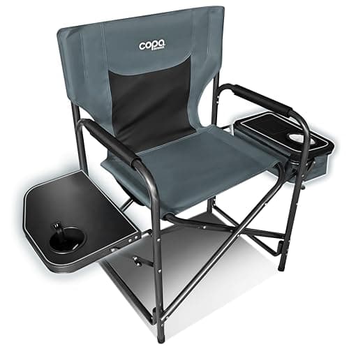 copa Ultralight Camping Directors Chair with Foldable Side Table and Cooler, Heavy Duty Chair for Lawn, Sports, Fishing (Gray)