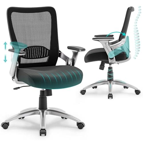 SUNNOW Office Chair, Ergonomic Computer Desk Chair, Sturdy Executive Task Chair - Adjustable Lumbar Support, Flip-up Arms, Tilt Function, Comfy Wide Seat, Swivel Mesh Home Office Desk Chairs (Black)