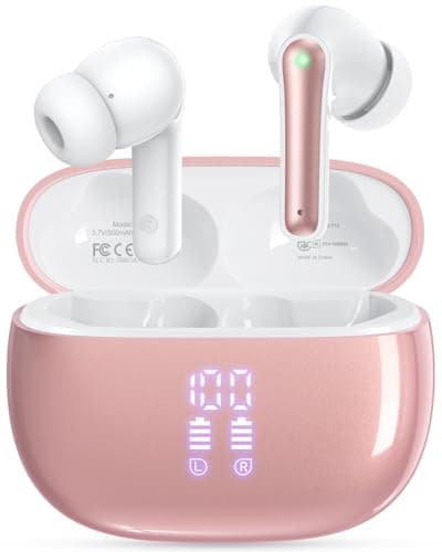 HUIFU Ear Buds Wireless Earbuds - Bluetooth Headphones 40H Playtime LED Display Deep Bass Stereo in-Ear Earphones with IPX7 Waterproof for iPhone Android Phone Tablet Laptop, Rosepink