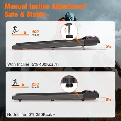 HOELLL Walking Treadmill Pad with 5% Adjustable Incline and APP Sync, Small Compact Under Desk Treadmills for Home and Office with Remote Control and LED Display, 2.5HP, Red Blue 6