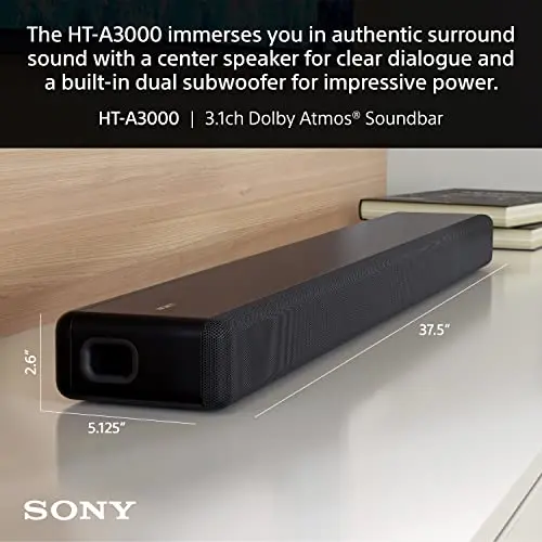 Sony HT-A3000 3.1ch Dolby Atmos TV Sound Bar with DTS:X, 360 Spatial Sound Mapping, Dual Subwoofers, Wi-Fi, Bluetooth, Airplay 2 20