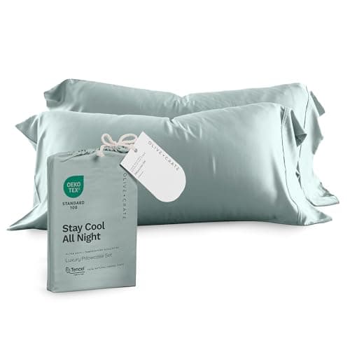 Olive + Crate Tencel Eucalyptus Pillowcases - 100% Tencel Lyocell Cooling Pillow Cases for Hot Sleepers - Hypoallergenic, Moisture-Wicking, Silk Alternative, Vegan, Standard Size Set of 2 [Eucalyptus]