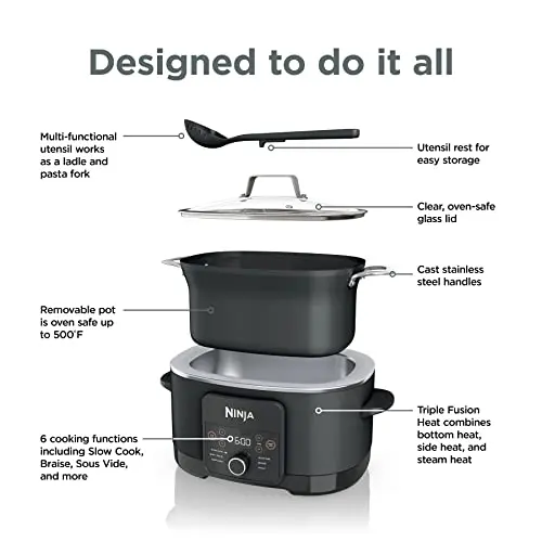 Ninja® 12-in-1 PossibleCooker™ PLUS | 8.5-qt - Sous Vide & Proof Multi-Cooker | Slow Cooker, Dutch Oven & More | Glass Lid & Integrated Spoon | Nonstick | Oven Safe Pot to 500°F | Black | MC1010 12