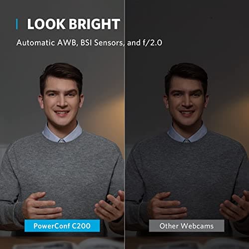 Anker PowerConf C200 2K Webcam for PC/Laptop/Mac, Computer Camera, Low-Light Correction, AI-Noise Canceling Mics, Adjustable Field of View, Built-in Privacy Cover, Stereo Mics, for Meeting 5