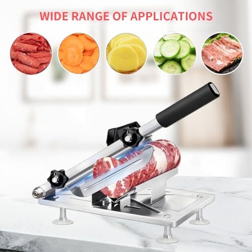 Manual Frozen Meat Slicer, Upgraded Stainless Steel Meat Cutter for Beef Mutton Bacon Home Food Slicing Machine for Hot Pot BBQ sandwiches pizza 5