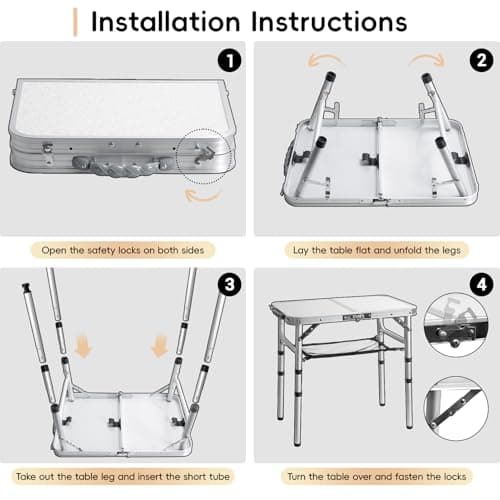 pollilar Small Camping Table 2Ft Folding Table 3 Adjustable Height Portable Lightweight Table Aluminum Fold Up Dining Table for Picnic,Beach BBQ,Cooking, Bed Working Outdoor & Indoor 7