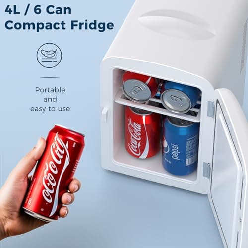 Antarctic Star Compact Refrigerator, Portable Mini Fridge, Skin Care 4L Capacity/6 Cans, for Bedroom, Car, Office & Dorm, Small Cooler for Cosmetics, Beverage and Food, White 2