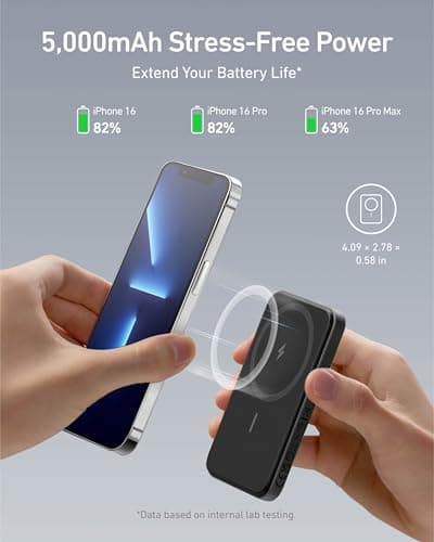 Anker 621 Magnetic Portable Charger (MagGo), 5,000mAh Wireless Power Bank with USB-C Cable, Magsafe-Compatible Battery Pack for iPhone 16/15/14/13/12 Series 3