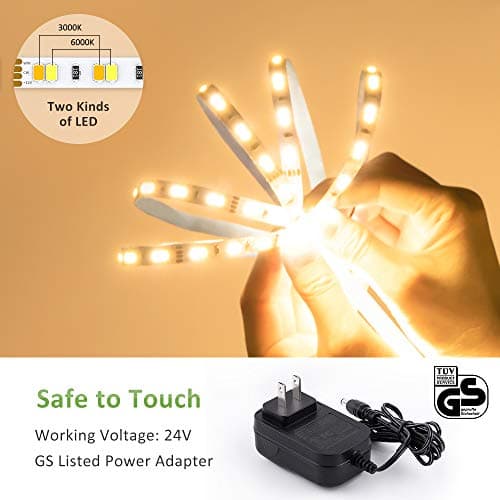 NOVOSTELLA 20ft Tunable White LED Strip Light kit Dimmable 3000K-6500K 24V LED Tape Light with Remote Flexible Rope LED Ribbon for Bedroom Home Lighting Mirror Kitchen Bar Cabinet Daylight Warm White 5