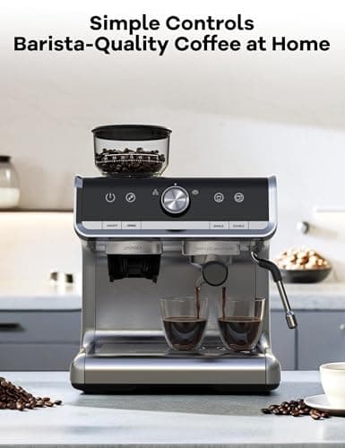 GarveeHome Espresso Machine With Grinder, 20 Bar Semi-Automatic Espresso Coffee Maker With Milk Frother Steamer Wand Cappuccino Latte Macchiato, 95 oz Water Tank, PID Temperature Control, Light Gray 2