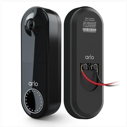 Arlo Essential Wired Video Doorbell - HD Video, 180° View, Night Vision, 2 Way Audio, Black - AVD1001B