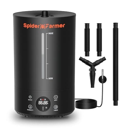 Spider Farmer 3-in-1 6L Humidifier Indoor with Timer & Hose Cool Mist Ultrasonic Humidifiers Large Room with Temperature & Humidity Probe for Plant Mushroom Greenhouse Bedroom Grow Tent Top Fill Black