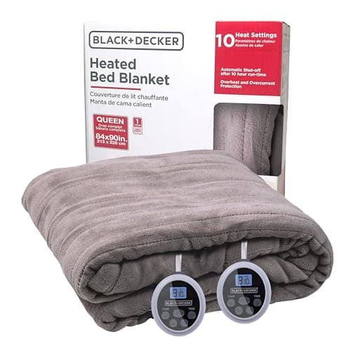 BLACK+DECKER Heated Blanket Electric Queen, Micro Plush Electric Blanket, Heating Blanket with 10 Heating Levels, 10H Timer, Auto Shutoff, Dual Zone Heating, Fast Heating (84x90 inches, Grey)