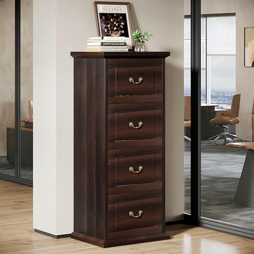 Tribesigns 4-Drawer File Filing Cabinet, Vertical File Cabinet Office Wood Filing Cabinet for A4 /Letter Size Narrow Tall File Storage for Honhe Office, Walnut