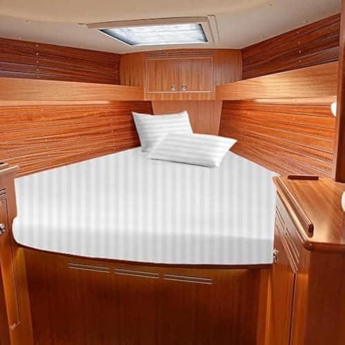 1 Piece - 800TC 100% Egyptian Cotton Universal V Berth The Best Boat V Berth Bedding Fits mattresses up to 6” Depth - Great Gift for Boaters! (White Stripe)