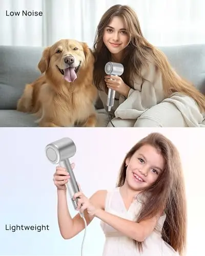 Hair Dryer, High-Speed Ionic Low Noise Blow Dryer with Brushless Motor for Fast Drying, Thermo-Control Quiet Compact Hair Blow Dryer with Magnetic Diffuser for Curly Hair for Home Travel Salon 7