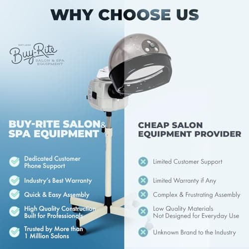 Buy-Rite Melissa Professional Hair Steamer & Color Processor - Extra Large Hood, Silent Timer, 60-Min Auto Shutoff, Adjustable Height, Rolling Base, 620W, MEI-1032 6