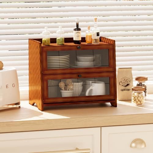 BAMBANG Bread Box for Kitchen Countertop, Extra Large Bamboo Bread Storage Container for Homemade Bread, Double Layer Sourdough Breadox, Bread Bin Organizer for Counter Cabinet Pantry, Brown 5