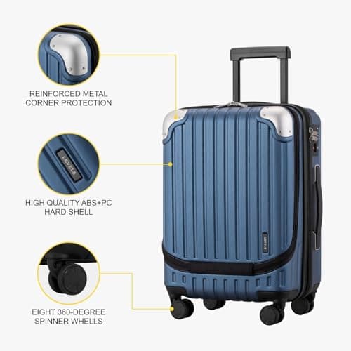 LEVEL8 Grace Carry on Luggage 22x14x9 Airline Approved, 20 Inch Hard Shell Suitcases with Spinner Wheels, Abs+Pc Hard Case Luggages with Tsa Lock for Airplane, Blue 5