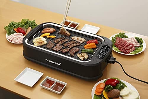 Techwood Indoor Grill Smokeless Grill, Electric Korean BBQ Grill with Glass Lid, Turbo Smoke Extractor Technology, Dishwasher-Safe Drip Tray & Nonstick Grilling Removable Plate, Black, 1500W 9