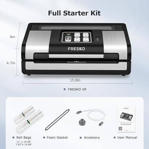 FRESKO Smart Vacuum Sealer Pro, Full Automatic Food Sealer Machine for Food Stoarge and Saver，Powerful Seal a Meal Sealer Machine with Auto Dry/Moist Detection, Roll Bag, Stainless Steel 7
