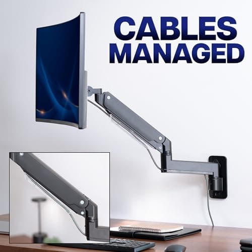 VIVO Premium Aluminum Heavy Duty Monitor Arm for Ultrawide Screens up to 49 inches and 44 lbs, Single Wall Mount, Pneumatic Height, Max VESA 100x100, Black, MOUNT-V101G1 8