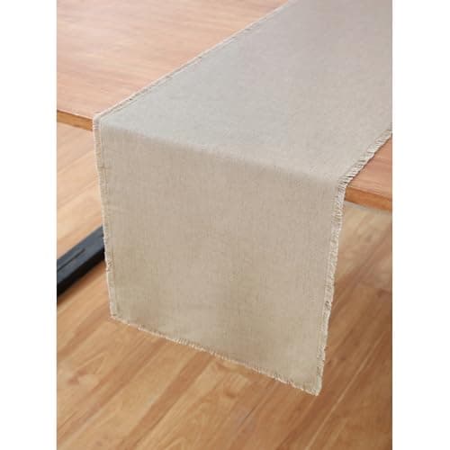 Solino Home Linen Natural Table Runner 36 Inches - Fringe, 100% Pure Linen Small Table Runner 14 x 36 Inch Ideal for Dresser and Coffee Tables - Spring, Easter, Mothers Day