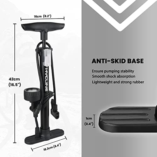 Hycline Bike Floor Pump with Gauge: Bicycle Tire Pump 160 PSI High Pressure - Air Pumps with Presta and Schrader Valve - Inflator for MTB BMX Tires, Balls, Balloons, Inflatables (Black) 7