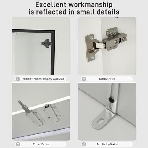 chartustriable 79" Tall Display Cabinet with LED Sensor Light & Pop-up Glass Doors & Drawers, Modern Bookcase Curio Storage Cabinet for Bedroom, Living Room, Office, White 6