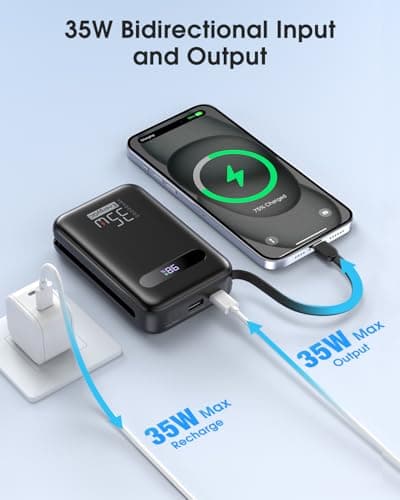 EnergyQC 20000mAh Portable Charger, 35W PD 3.0+QC 4.0 Fast Charging Power Bank with Built-in Lightning & USB-C in&Out Cables, Travel Battery Pack for iPhone 17/16/15/14, Samsung, iPad, Android, Black 5