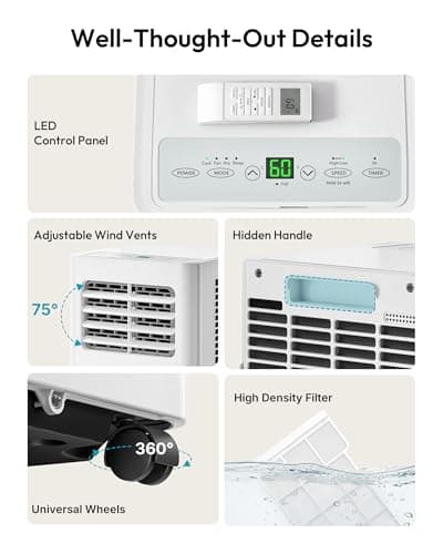 EUHOMY 8000 Btu Portable Air Conditioners, 3 in 1 Portable AC with Cool, Dry, Fan Modes, Quiet Air Conditioners with 24H Timer & Sleep Modes, with Remote, for Bedroom, Apartments up to 350 Sq.Ft 7