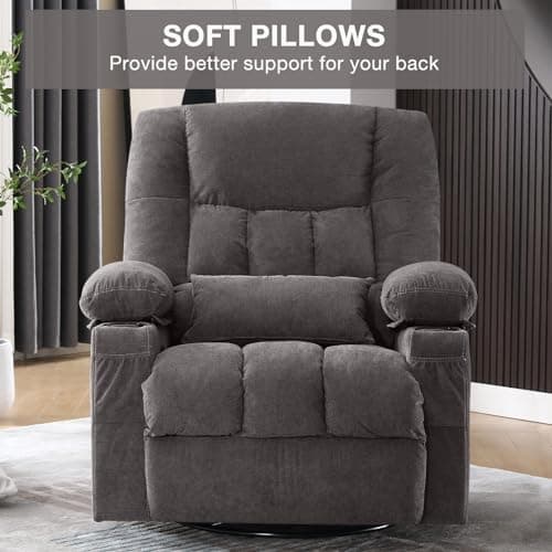 BOSMILLER Massage Swivel Rocker Recliner Chair with Vibration Massage and Heat Ergonomic Lounge Chair for Living Room with Rocking Function and Side Pocket, 2 Cup Holders, USB Charge Port 5