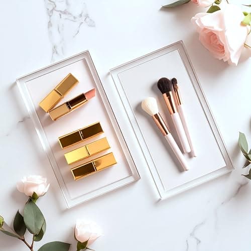 Amazing Abby - Selena - 2-Pack Acrylic Vanity Tray (9.5"x5.5"), 9mm Thick Acrylic, Plastic Bathroom Countertop Organizer, Clear Decorative Dish, Great for Vanity, Nightstand, Entryway, and Home Decor 7