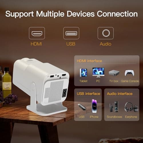 HY320 Mini Projector, Native 1080P Full HD 4K Support Outdoor Portable Projector, Built-in Streaming Apps, WiFi and Bluetooth, Auto Keystone Projector Compatible with iOS/Android 5
