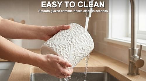 25DOL Large 7.3"+5.4" Engraved Ceramic Utensil Holder for Countertop, Cooking Utensils Organizer for Spatula, Large Utensils Crock for Kitchen Counter, Kitchen Decor, set of 2, White 7