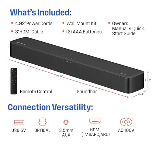 Westinghouse Sound Bar for Smart TV, 2.0 Compact Soundbar with Dolby Atmos and Digital Plus, 120W Surround Sound System for TV, Home Theater Audio, eArc, HDMI, Bluetooth, Roku TV Ready 7