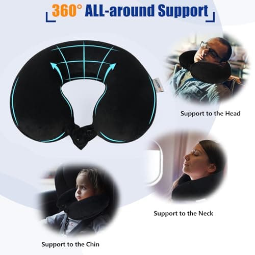 SAIREIDER Travel Pillow 100% Pure Memory Foam Travel Neck Pillow, Airplane Pillow for Traveling、Car、Home、Office，Washable Cover（Black） 3