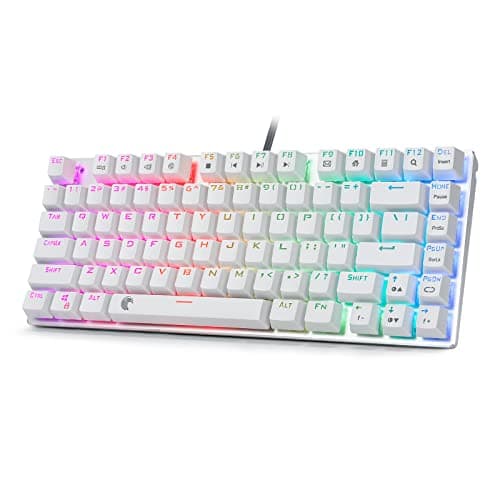 HUO JI E-Yooso Z-88 RGB Mechanical Gaming Keyboard, Metal Panel, Blue Switches - Clicky, Compact 81 Keys Hot Swappable for Mac, PC, Silver and White