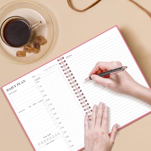 Daily Planner Undated - A5 To Do List Notebook Hourly Schedules, Spiral Appointment Planner for Women and Men, PVC Hardcover, Inner Pocket, Elastic Closure, 5.8" x 8.3", Pink 6