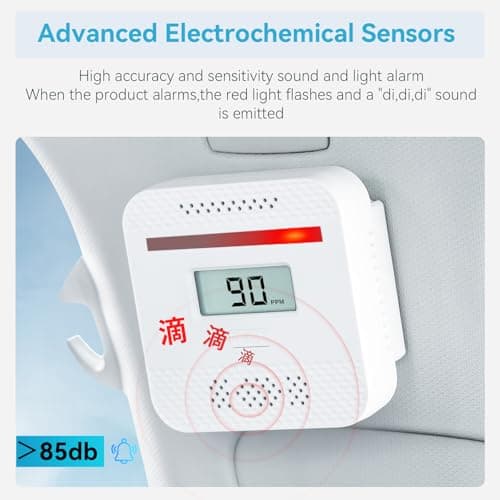 Carbon Monoxide Detector,Portable CO Alarm CO Gas Monitor Alarm with LCD Digital Display Sound Light Warning,Battery Powered High Accuracy CO Alarm Detectors for Travel Home Office Kitchen Car Hotel 5