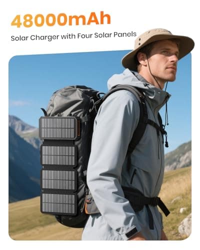 SOARAISE Solar Charger Power Bank - 48000mAh Wireless Portable Charger Built-in 4 Cables and 4 Solar Panels, PD QC 3.0 Fast Charging USB C Battery Pack with Flashlight for Camping Travel 6